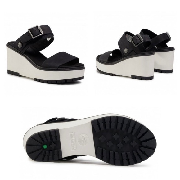 NIB Timberland Koralyn 2 Band Wedge Black Nubuck Slingback Sandal 9M 40 - Picture 14 of 14